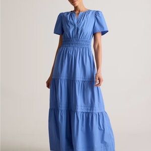 Quince Blue Tiered Maxi Dress with Smocked Waist